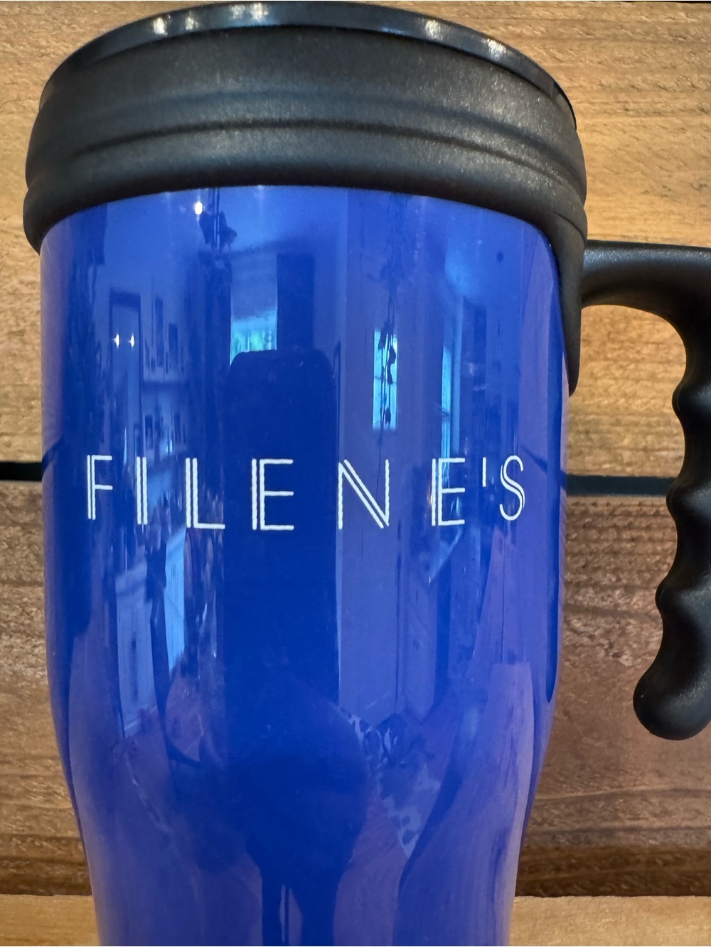 Vintage Blue FILENE'S Travel Mug
